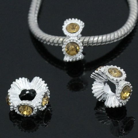 Flower with Yellow Rhinestones Charm Spacer For Snake Chain Charm Bracelets - Sexy Sparkles Fashion Jewelry - 3