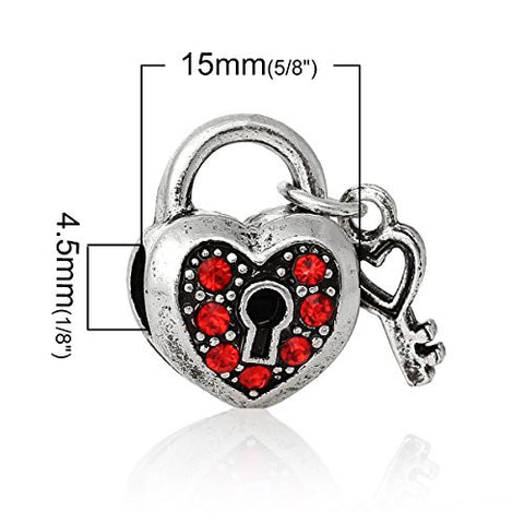 lock & Key to My Heart with Red Crystals Bead Compatible for Most European Snake Chain Bracelet - Sexy Sparkles Fashion Jewelry - 3