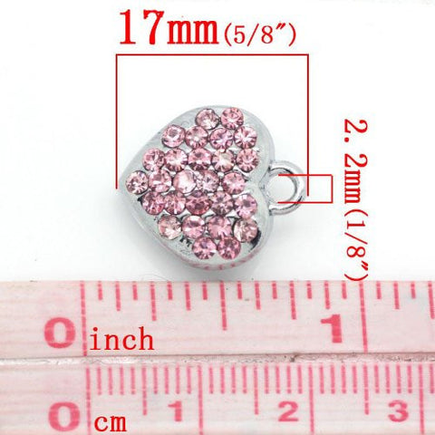 Pink Rhinestone Heart Dangle European Bead Compatible for Most European Snake Chain Bracelets - Sexy Sparkles Fashion Jewelry - 2
