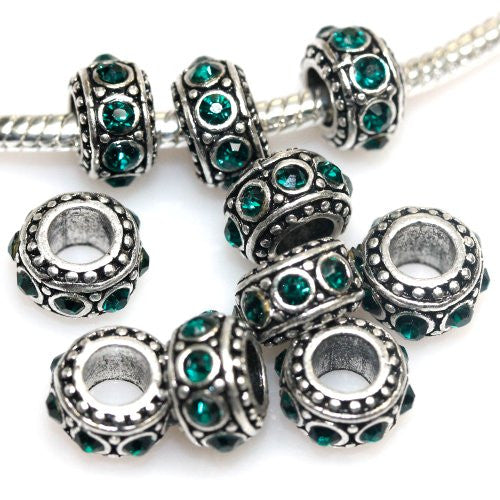 Five (5) May Birthstone  Emerald Dark Green Charms Spacer Beads For Snake Chain Charm Bracelet - Sexy Sparkles Fashion Jewelry - 1