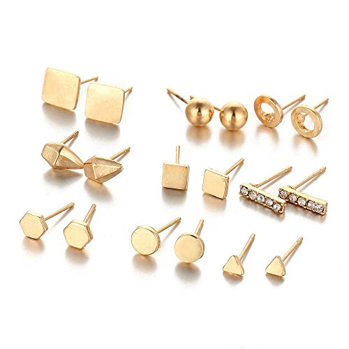 Sexy Sparkles 9 Pairs Small Gold Tone Stud Earrings Ear Posts Womens Girls Assorted