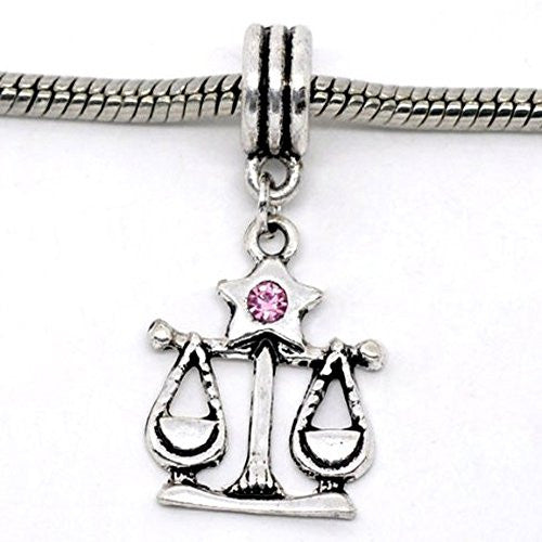 Libra Zodiac Charm W/pink Crystal Dangle Bead for Snake Bracelets