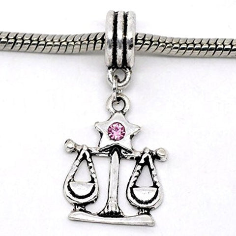 Libra Zodiac Charm W/pink Crystal Dangle Bead for Snake Bracelets - Sexy Sparkles Fashion Jewelry - 1