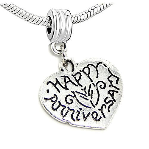 Happy Anniversary Heart Bead Compatible for Most European Snake Chain Bracelet - Sexy Sparkles Fashion Jewelry