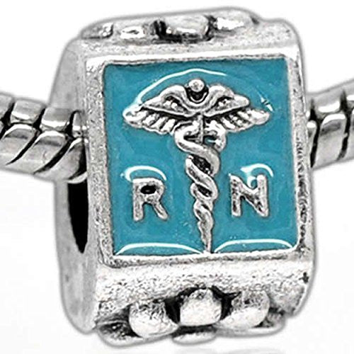 RN Registered Nurse Caduceus European Bead Compatible for Most European Snake Chain Bracelet