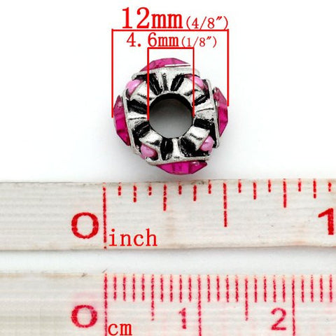 Hot Pink  Rhinestones Bead Charm Spacer For Snake Chain Charm Bracelet - Sexy Sparkles Fashion Jewelry - 3