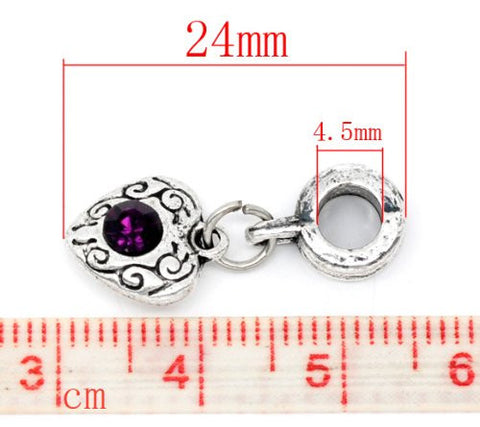Purple Heart Dangle European Bead Compatible for Most European Snake Chain Charm Bracelet - Sexy Sparkles Fashion Jewelry - 3