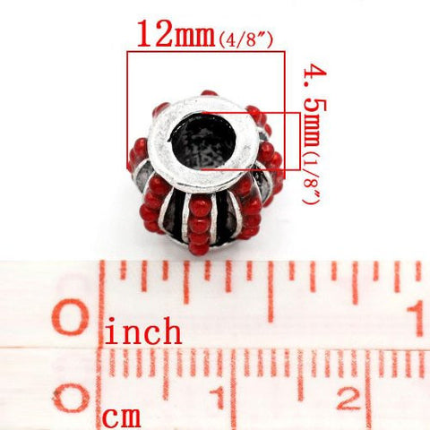 European Bead Silver Tone Spacer for Snake Chain Charm Bracelet (Red) - Sexy Sparkles Fashion Jewelry - 2