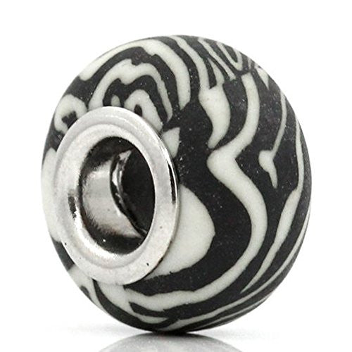 3 Pcs Zebra Black and White Stripes Murano Style Glass Bead Core For Snake Chain Charm Bracelet