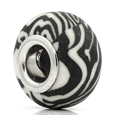 Zebra Black and White Stripes Murano Style Glass Bead Core For Snake Chain Charm Bracelet - Sexy Sparkles Fashion Jewelry - 1