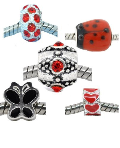 Set of 5 Charms Love Bug Charm Beads for European Snake Chain Charm Bracelets
