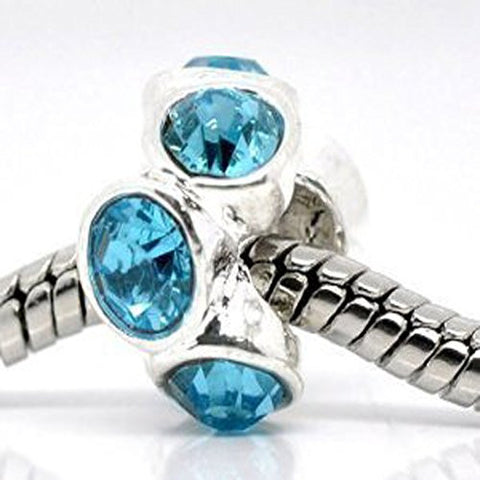 Silver Plated Light Blue Rhinestone Spacer Beads Fit European Bracelet - Sexy Sparkles Fashion Jewelry - 1