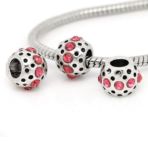 Pink Rhinestone  Birthstone Charm European Bead Compatible for Most European Snake Chain Bracelets - Sexy Sparkles Fashion Jewelry - 2