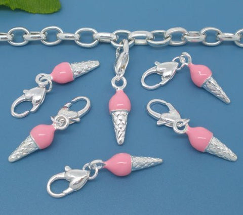 Clip on Ice Cream Cone with a scoope of Ice Cream Charm Pendant for European Jewelry w/ Lobster Clasp - Sexy Sparkles Fashion Jewelry - 4