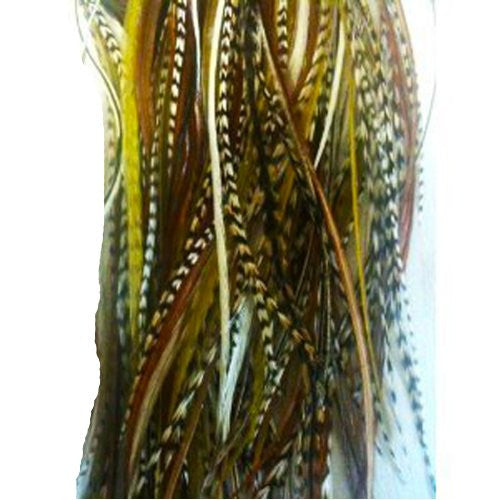 Natural Mix with Olive 8-12 Feathers for Hair Extension Bunched Together Salon Quality 5 Feathers!