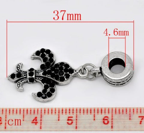 Black Fleur De Lis Dangle European Bead Compatible for Most European Snake Chain Charm Bracelet - Sexy Sparkles Fashion Jewelry - 3