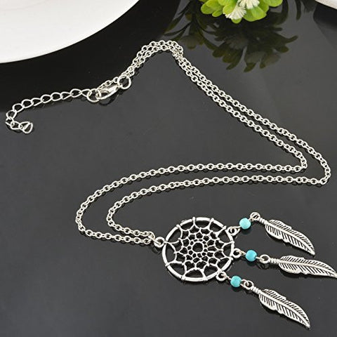 Vintage Necklace Link Cable Chain Silver Tone Dreamcatcher Feather Pendant 52.0cm(20 4/8") long - Sexy Sparkles Fashion Jewelry - 2