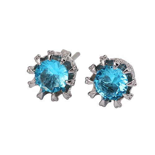 Sexy Sparkles Copper Blue Ear Stud Earrings Cubic Zirconia Inlaid Crown 9mm