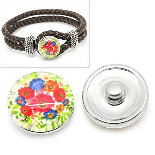 Floral Vintage Design Glass Chunk Charm Button Fits Chunk Bracelet
