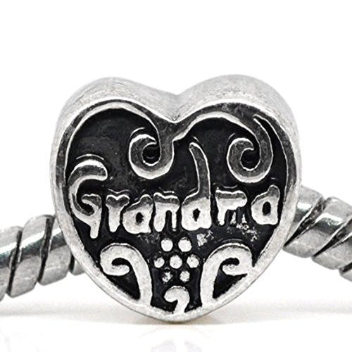 Family Heart Bead Charms for Snake Chain Bracelet (Grandma)