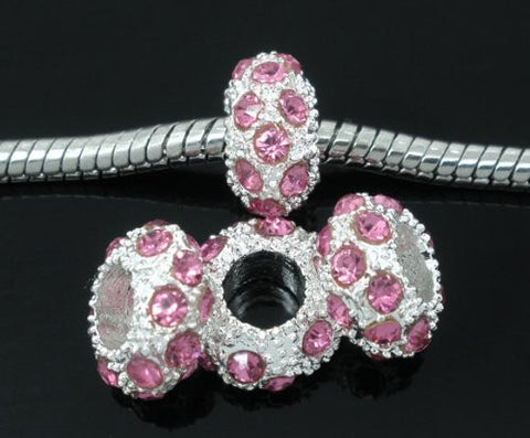 Light Pink Rhinestone Birthstone Charm fits European Snake Chain Charm Bracelet - Sexy Sparkles Fashion Jewelry - 2