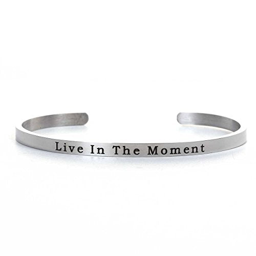 SEXY SPARKLES Stainless Steel inch  Live In the Moment inch  Positive Quotes Energy Open Cuff Bangle Bracelet 6 6/8inch  By Sexy Sparkles