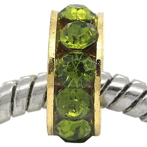 Copper Rhinestone Rondelle Spacer Beads Round Gold Plated W/Green Rhinestone - Sexy Sparkles Fashion Jewelry - 1