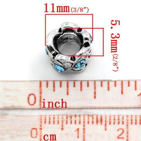 Blue  Rhinestone Spacer Bead European Bead Compatible for Most European Snake Chain Charm Bracelet - Sexy Sparkles Fashion Jewelry - 3