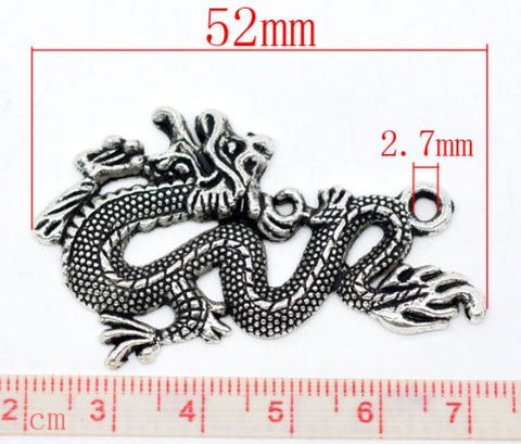 Silver Tone Dragon Charm Pendant for Necklace 52mm X 32mm - Sexy Sparkles Fashion Jewelry - 3