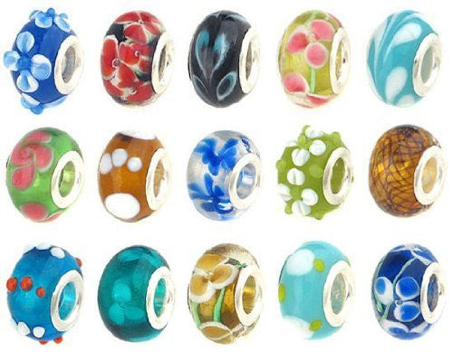 20 Pc Lot Lampwork Murano Glass European Mix Beads For Snake Chain Charm Bracelet - Sexy Sparkles Fashion Jewelry - 1