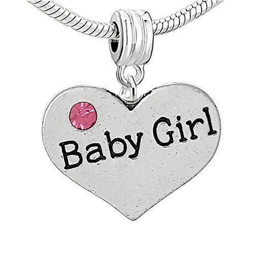 2 Sided Heart w/Crystal Stones For Snake Chain  "Baby Girl"