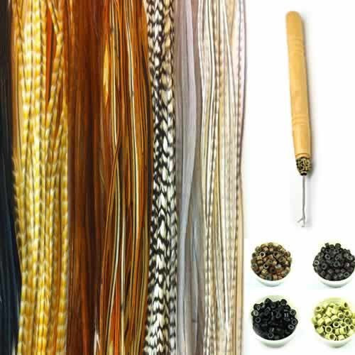 New 21pc Kit 7-11 Feather Hair Extension Kit 10 Long Multi  Genuine Single Feathers + 10 Micro Beads & Hook Tool (s Will Be Chosen Randomly) - Sexy Sparkles Fashion Jewelry