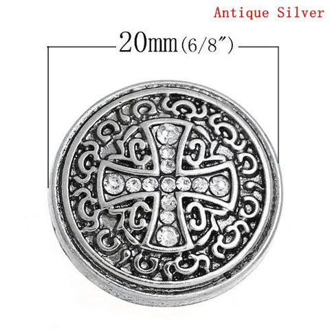 Chunk Snap Buttons Fit Chunk Bracelet Round Antique Silver Cross Pattern Carved Clear Rhinestone 20mm - Sexy Sparkles Fashion Jewelry - 3
