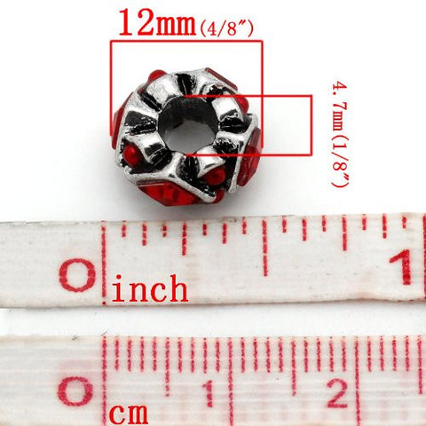 Red Acrylic Rhinestones Bead Charm Spacer For Snake Chain Charm Bracelet - Sexy Sparkles Fashion Jewelry - 3