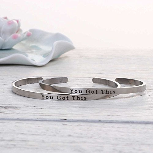 SEXY SPARKLES Stainless Steel inch  You Got This inch  Positive Quotes Energy Open Cuff Bangle Bracelet 6 6/8inch