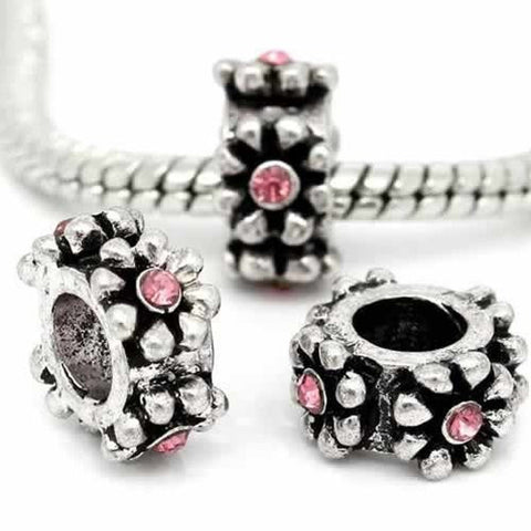Pink  Rhinestone Flower Charm European Bead Compatible for Most European Snake Chain Bracelet - Sexy Sparkles Fashion Jewelry - 2