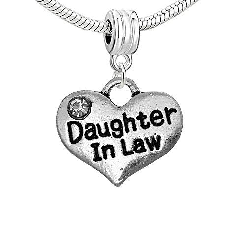 Daughter in Law Heart Dangle European Bead Compatible for Most European Snake Chain Bracelet - Sexy Sparkles Fashion Jewelry