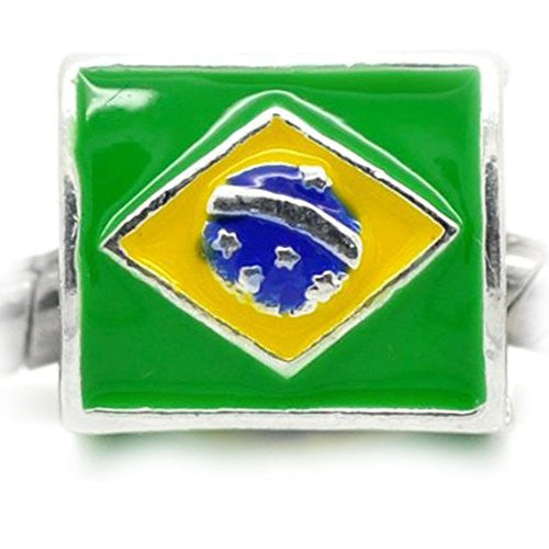 3 Sided Enamel Triangle Brazil Flag Charm European Bead Compatible for Most European Snake Chain Bracelet - Sexy Sparkles Fashion Jewelry - 1