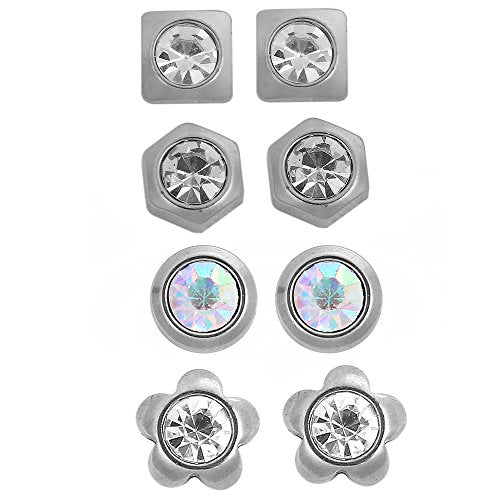 Sexy Sparkles 4 Sets Stainless Steel Ear Post Stud Earrings Silver Tone for Men Women Ear Piercing Earrings