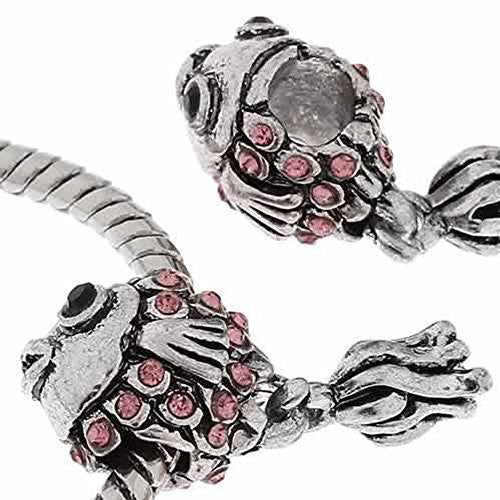 Beautiful Fish with Dangle Tail and Pink Crystals Bead for Snake Chain Bracelet - Sexy Sparkles Fashion Jewelry - 1