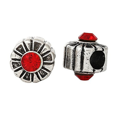 Round Charm Bead W/ Red  Crystal Spacer - Sexy Sparkles Fashion Jewelry - 3