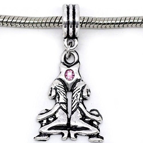 Gemini Zodiac Charm W/pink Crystal Dangle Bead for Snake Bracelets - Sexy Sparkles Fashion Jewelry - 1