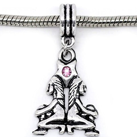Gemini Zodiac Charm W/pink Crystal Dangle Bead for Snake Bracelets - Sexy Sparkles Fashion Jewelry - 1