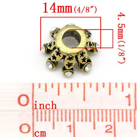 Gold Tone Crown Charm w/ Clear  Crystals European Spacer European Bead Compatible for Most European Snake Chain Bracelet - Sexy Sparkles Fashion Jewelry - 3