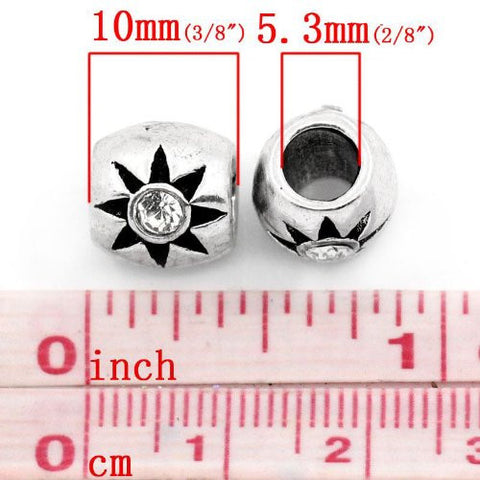 European Charm Beads Column Antique Silver Flower Carved Clear Rhinestone - Sexy Sparkles Fashion Jewelry - 2