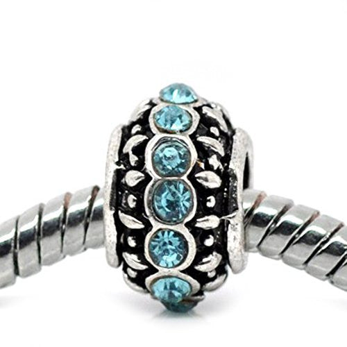 Light blue Rhinestone  Charm Spacer Beads for Snake Chain Bracelets