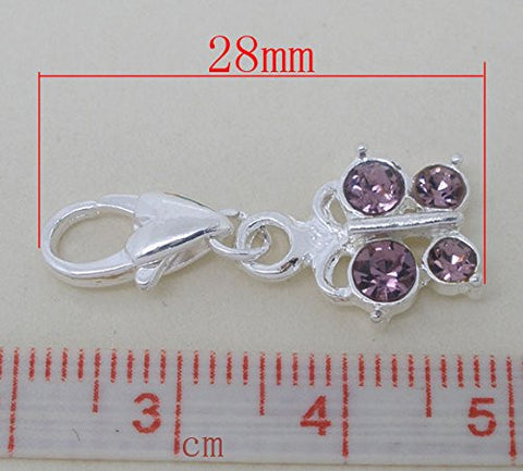 Purple and Clear ed Crystal Butterfly Clip On Pendant for European Charm Jewelry w/ Lobster Clasp - Sexy Sparkles Fashion Jewelry - 3