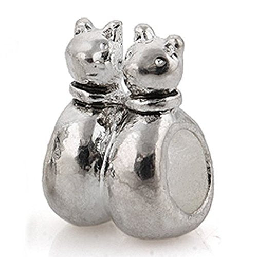Twin Cats European Bead Compatible for Most European Snake Chain Charm Bracelet