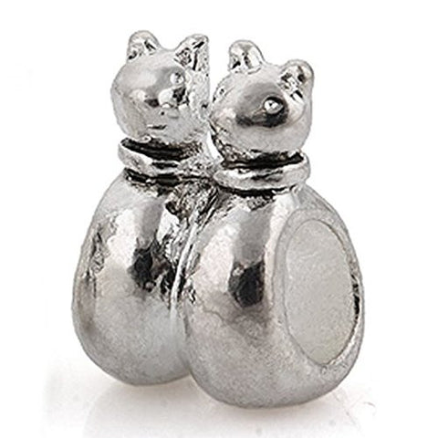 Twin Cats European Bead Compatible for Most European Snake Chain Charm Bracelet - Sexy Sparkles Fashion Jewelry - 1