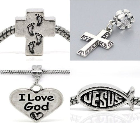 Set of Four (4) Religious Charm Beads for European Snake Chain Charm Bracelet - Sexy Sparkles Fashion Jewelry - 2